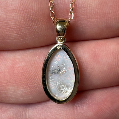 14k Gold Red Mintabie Teardrop Opal Pendant