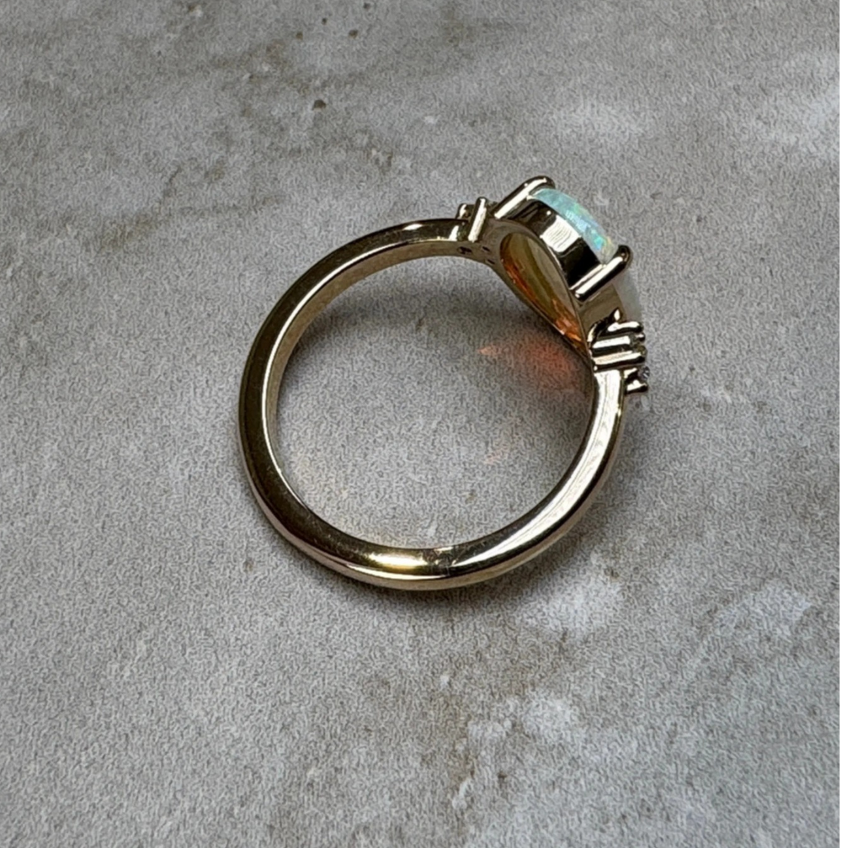 14K Gold Coober Pedy Crystal Opal Ring with Diamonds