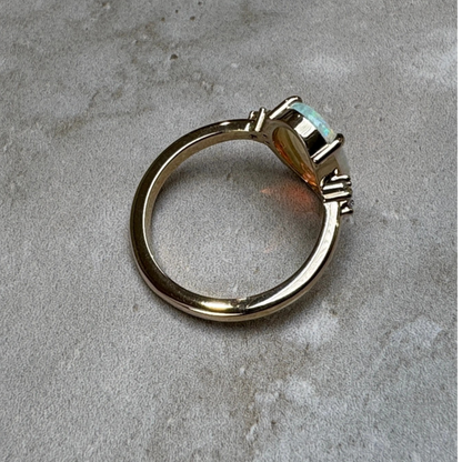 14K Gold Coober Pedy Crystal Opal Ring with Diamonds