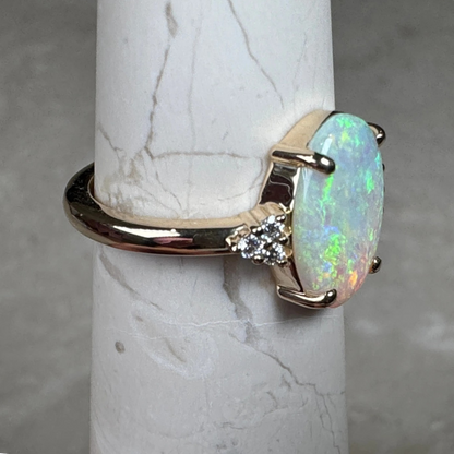 14K Gold Coober Pedy Crystal Opal Ring with Diamonds