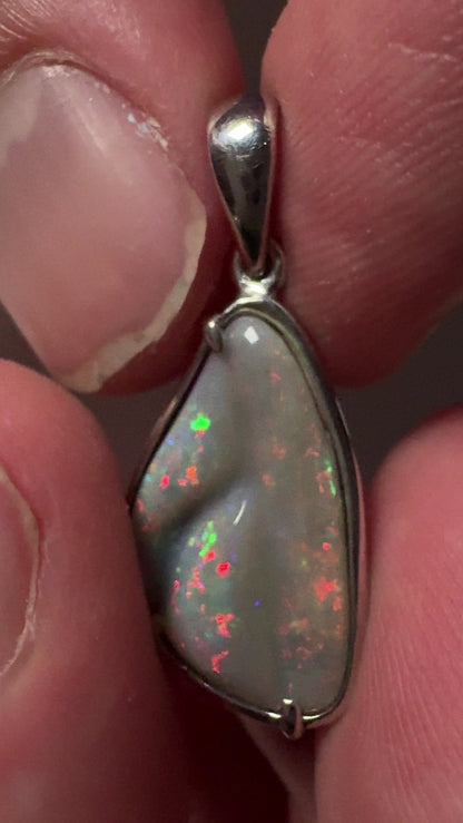 Unisex Hand Carved Mintabie Dark Opal Pendant with Red Colour