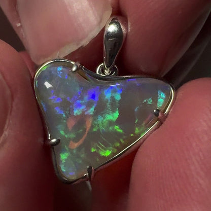 Heart Shaped Hand Carved Blue Green Crystal Mintabie Opal Pendant