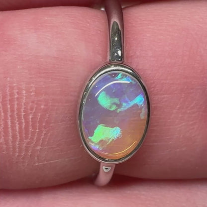 Silver Mintabie Blue/Green Crystal Opal Ring
