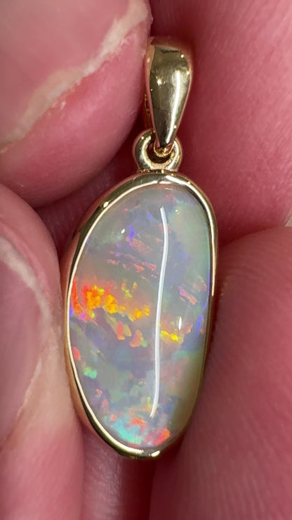 14k Gold Rolling Flash Crystal Opal Pendant