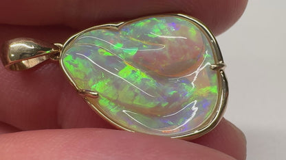 14k Gold Mintabie Hand Carved Opal Pendant