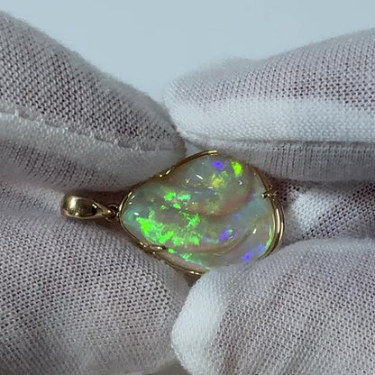 14k Gold Mintabie Hand Carved Opal Pendant