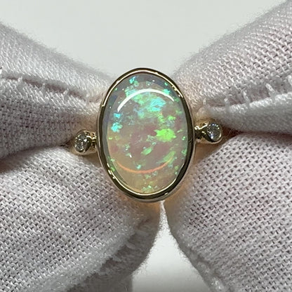 9K Gold Coober Pedy Crystal Opal Bezel Ring with Diamonds