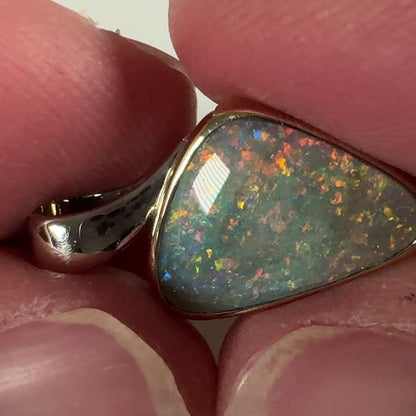 14k Gold Dark Crystal Opal Pendant - White Gold Bail