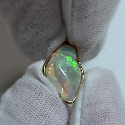 14k Gold Mintabie Hand Carved Opal Pendant