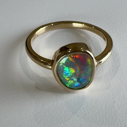 14k Gold Mintabie Black Opal Ring