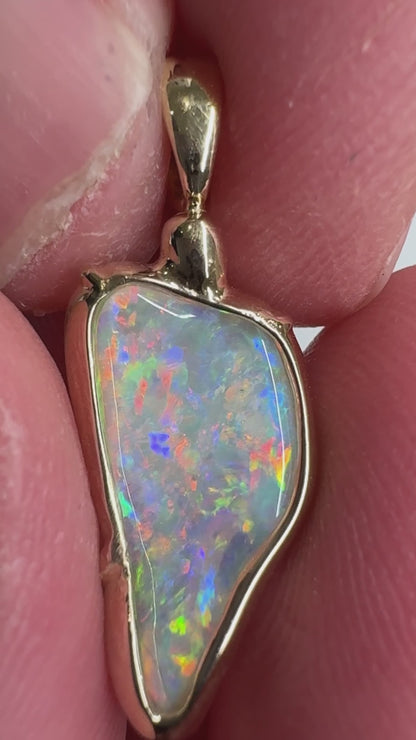14k Gold Swivel Belemnite Crystal Opal Pendant