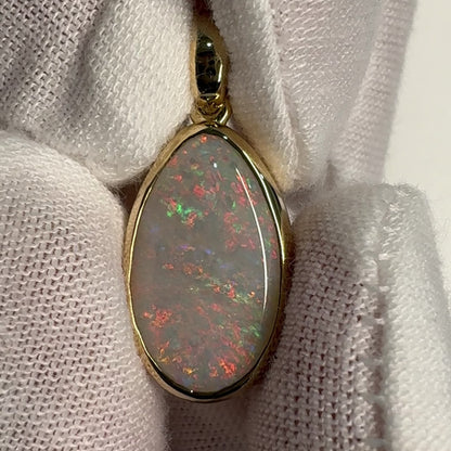 14k Gold Red Mintabie Teardrop Opal Pendant