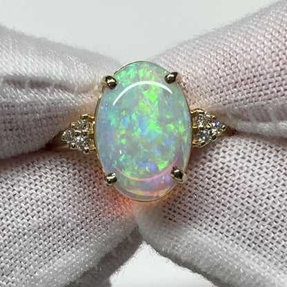 14K Gold Coober Pedy Crystal Opal Ring with Diamonds